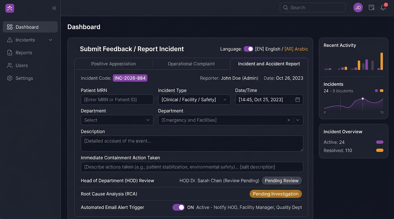 Bilingual Incident and Accident Management Interface